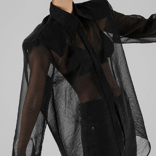 Damen Übergröße Hemdbluse mit asymmetrischem Design und transparenten Ärmeln