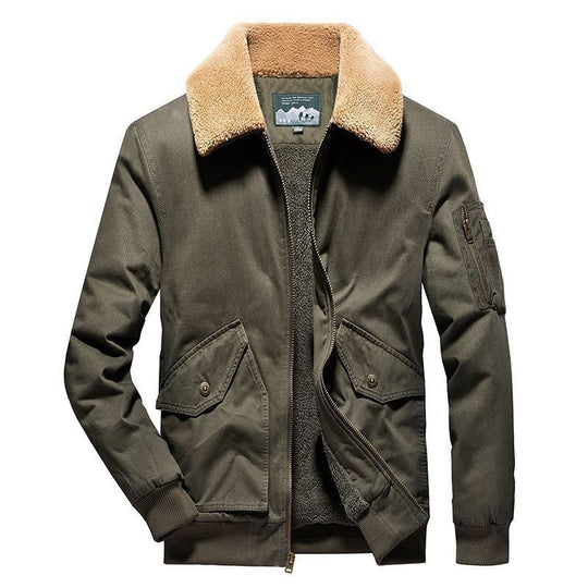 Herren Canvas-Fliegerblouson mit Sherpa-Innenfutter, Teddykragen und Utility‑Taschen Shop Nory