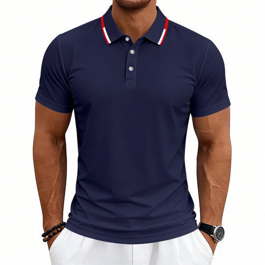 Herren nan tailliertes Kurzarm-Poloshirt mit Kontrastkragen aus atmungsaktivem Piqué