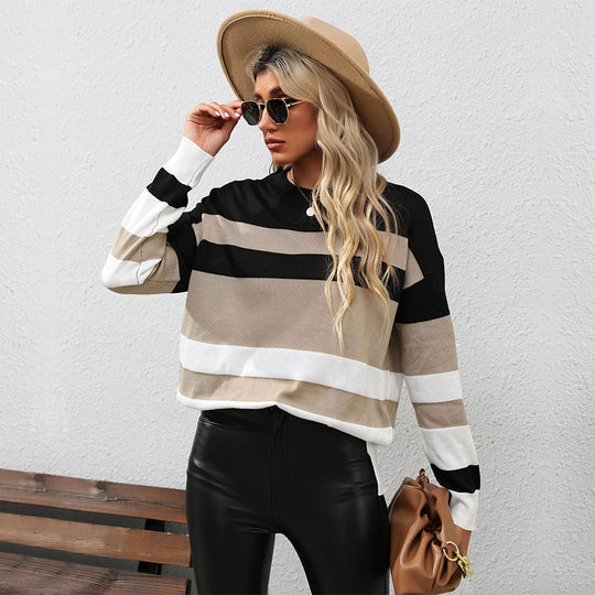 Damen Gestreifter Oversize-Feinstrickpullover mit Rundhalsausschnitt und Rippbündchen Shop Nory
