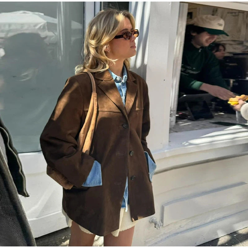Damen weiche Wildlederjacke im lässigen Oversize-Schnitt