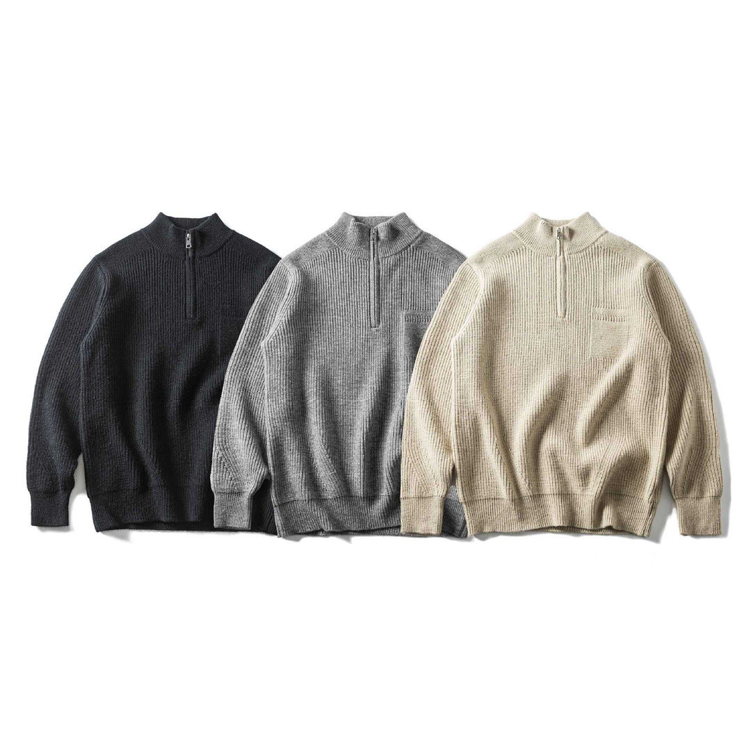 Herren Grobstrick Half‑Zip Pullover mit Stehkragen und Brusttasche Shop Nory