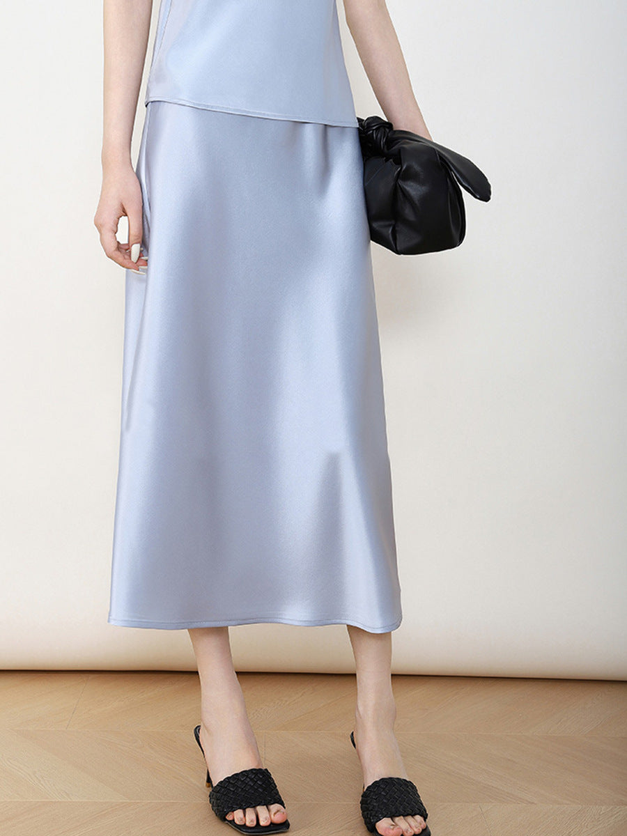Damen Eleganter Hochtaillierter Satin-Midirock Shop Nory