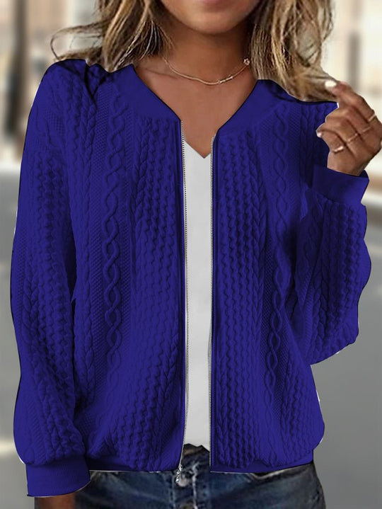 Damen Strick-Bomberjacke mit Zipper und Zopfmuster Shop Nory