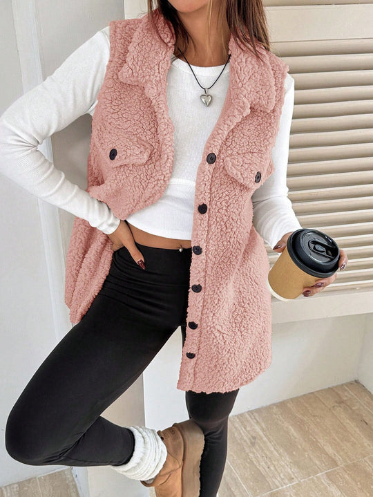 Damen Teddy-Weste mit Taschen