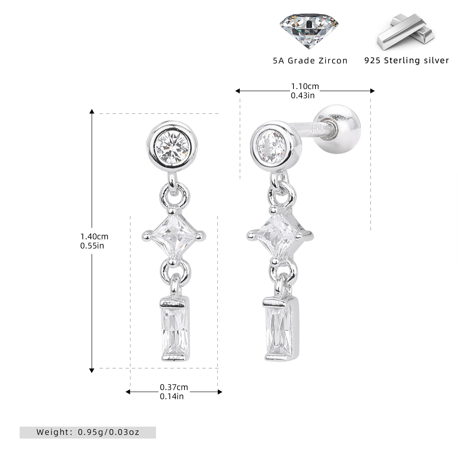 Damen Ohrstecker mit luxuriösem Zirkon-Design aus hochwertigem 925 Sterling Silber Shop Nory