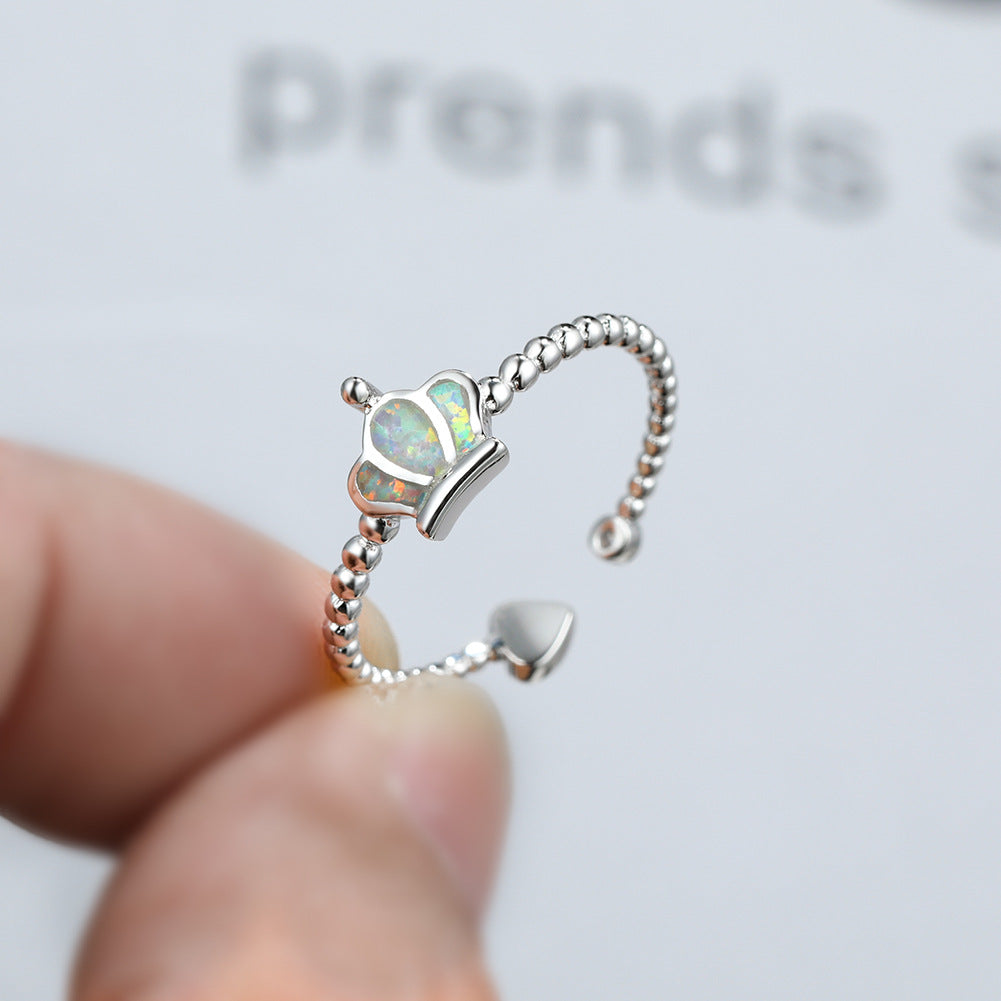 Damen Ring mit Krone und opalisierendem Stein Shop Nory