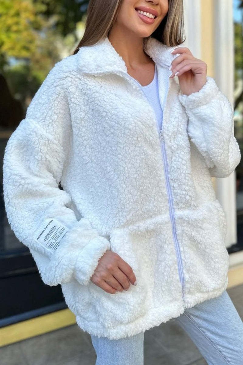 Damen Kuschelige Fleecejacke mit praktischen Taschen und hohen Kragen