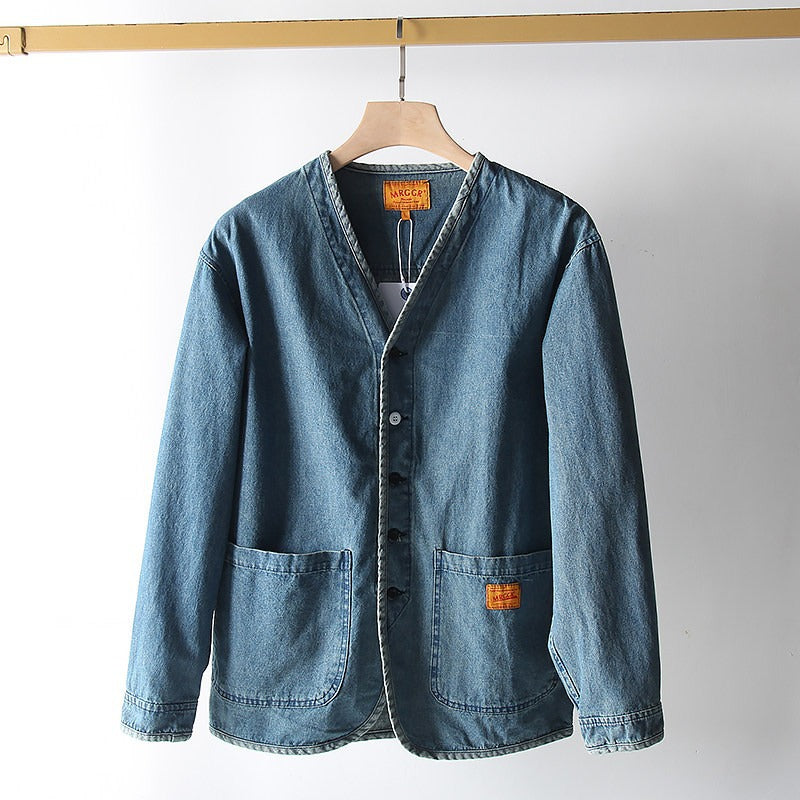 Herren Leichtes Jeans-Sakko im Overshirt-Stil mit V‑Ausschnitt und aufgesetzten Taschen Shop Nory