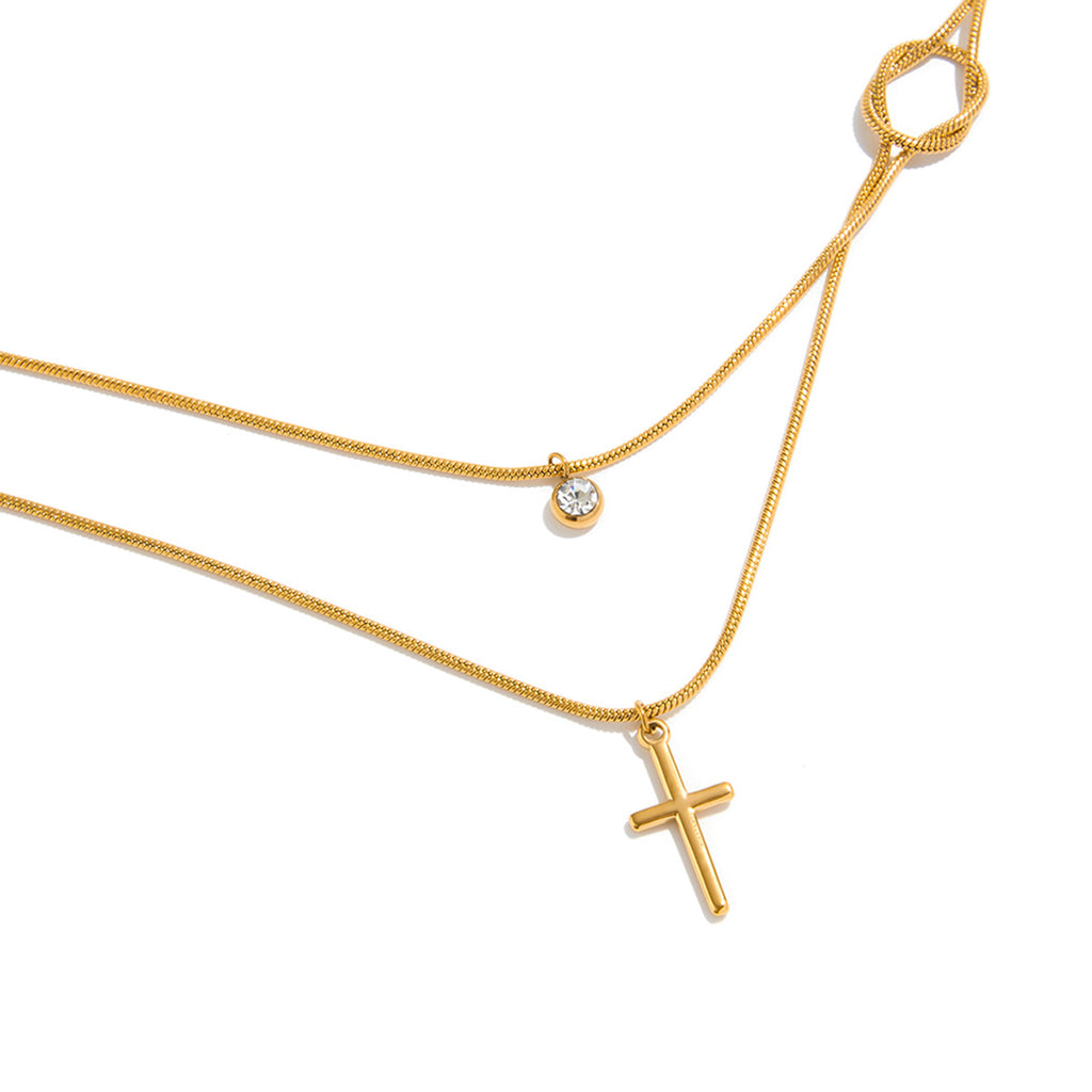 Damen Mehrlagige Halskette mit Kreuz-Anhänger aus hypoallergenem Edelstahl Shop Nory