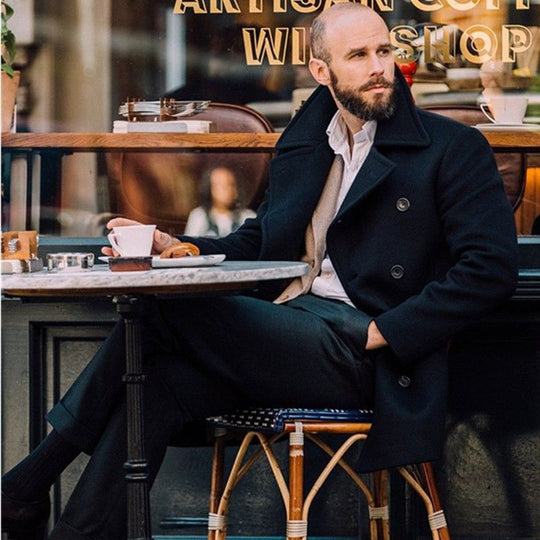 Herren Doppelreihiger Wollmantel mit hohem Stehkragen und taillierter Silhouette Shop Nory