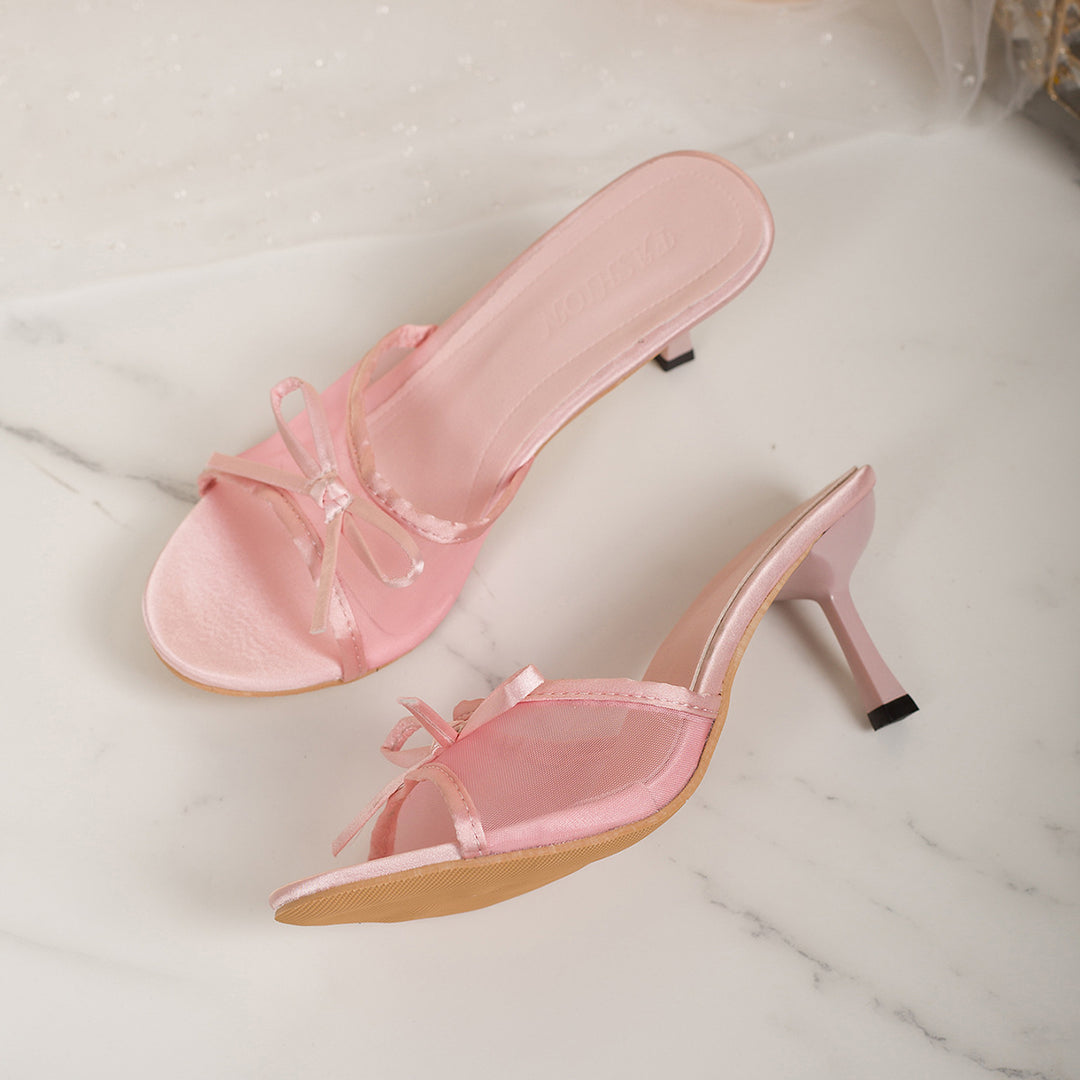 Damen Transparente Mesh‑Mules mit Schleifenriemen und schlankem Stiletto‑Absatz Shop Nory