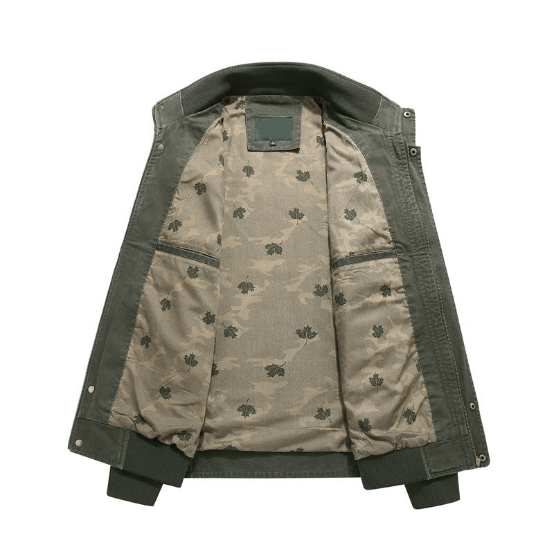 Herren Canvas-Fieldjacke im Bomberstil mit gerippten Bündchen, aufgesetzten Pattentaschen und bedrucktem Innenfutter Shop Nory