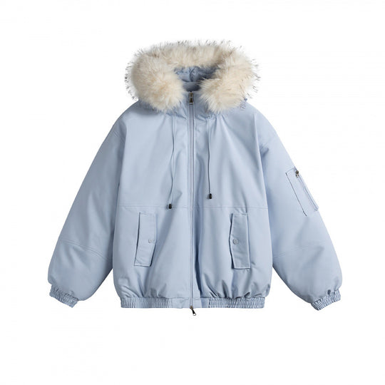 Damen Wattierte Bomberjacke mit Kunstfellkapuze, Boxy‑Schnitt und Utility‑Taschen Shop Nory