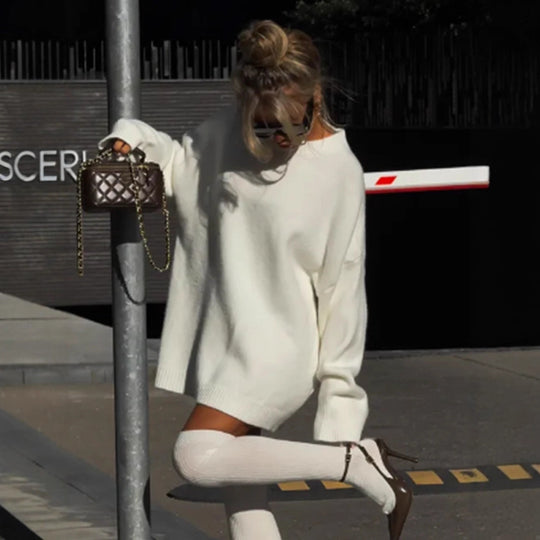Damen Oversized Strickpullover mit weitem Schnitt und verlängertem Saum Shop Nory