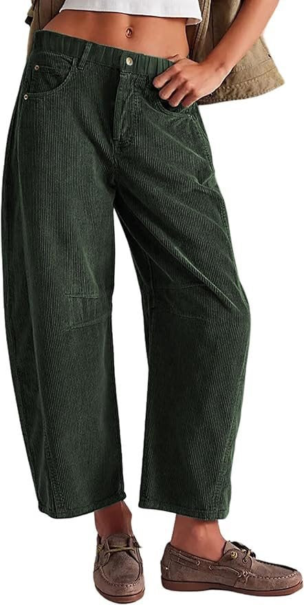 Damen Weite Cordhose mit hoher Taille, Cropped-Bein und Eingriffstaschen Shop Nory