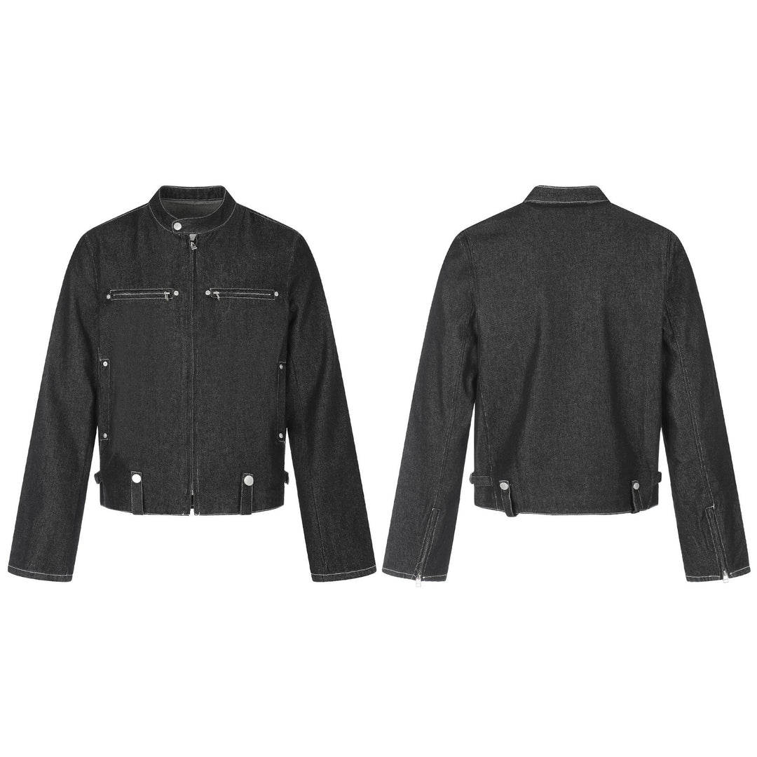 Herren Kurzer denim-inspirierter Worker-Blouson mit Stehkragen, Zipper-Brusttaschen und verstellbaren Taillenriegeln Shop Nory