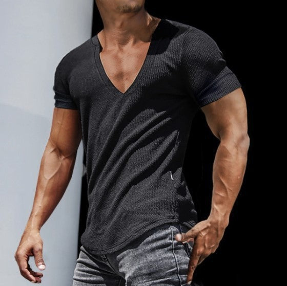 Herren V-Ausschnitt T-Shirt mit strukturierter Oberfläche