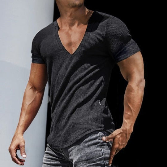 Herren V-Ausschnitt T-Shirt mit strukturierter Oberfläche