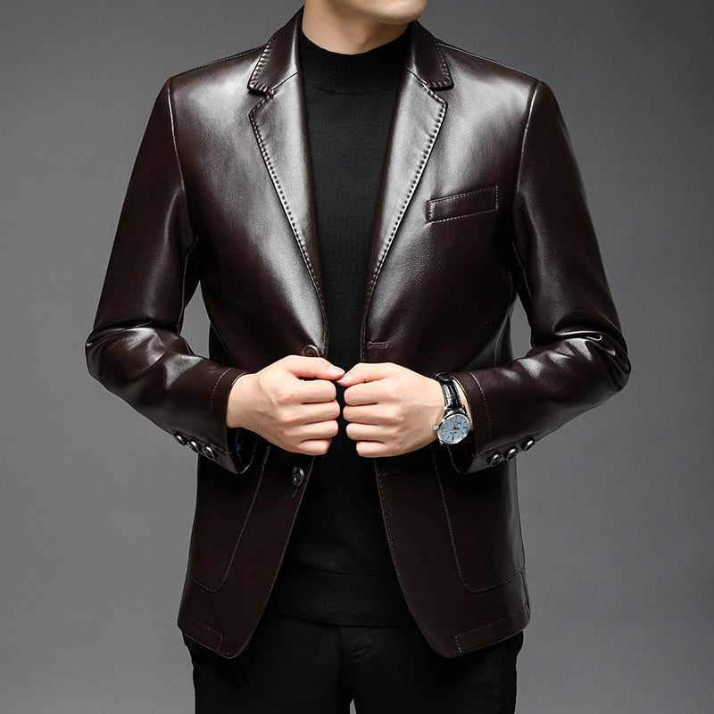 Herren Elegantes Kunstleder-Sakko im Tailored-Fit mit Reverskragen und Pattentaschen Shop Nory