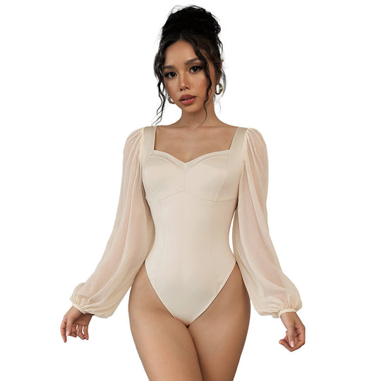 Damen Corsagen-Body mit taillierendem Schnitt und transparenten Ballonärmeln Shop Nory
