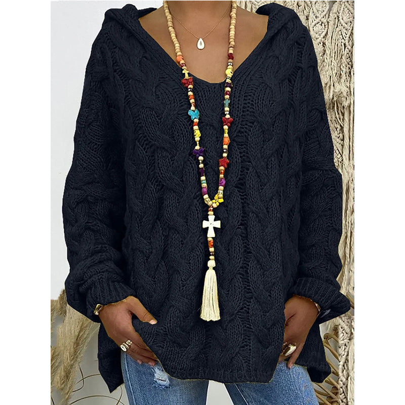 Damen nan grob gestrickter Kapuzenpullover mit Zopfmuster und weitem Oversize-Schnitt Shop Nory