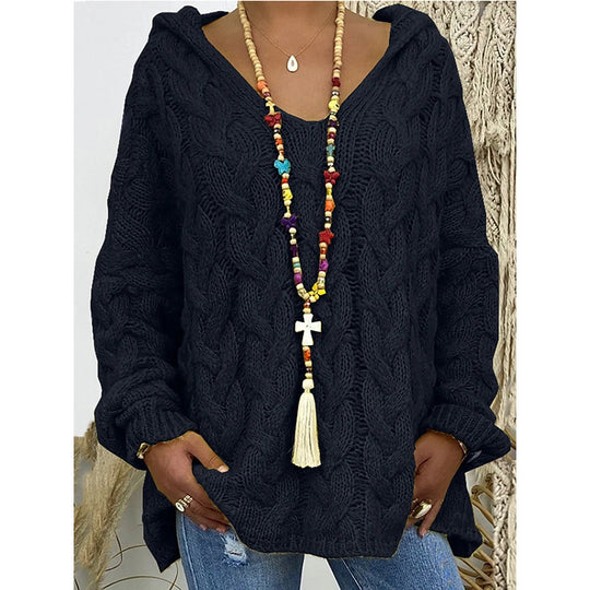 Damen nan grob gestrickter Kapuzenpullover mit Zopfmuster und weitem Oversize-Schnitt Shop Nory