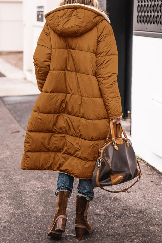 Damen lange, gefütterte Winterjacke mit Fleece-Futter