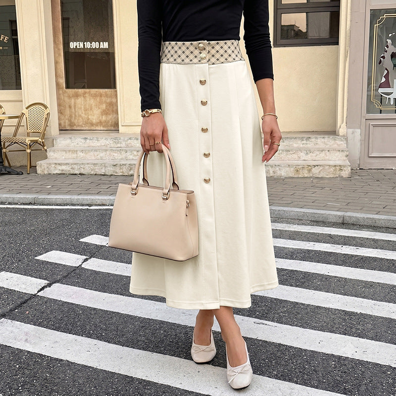 Damen A-Linien Midirock mit durchgehender Knopfleiste und hoher Taillenführung Shop Nory