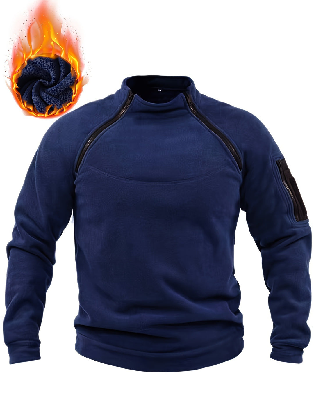 Herren Thermo-Fleecepullover mit Schulterreißverschlüssen, Stehkragen & Ärmel‑Utilitytasche Shop Nory