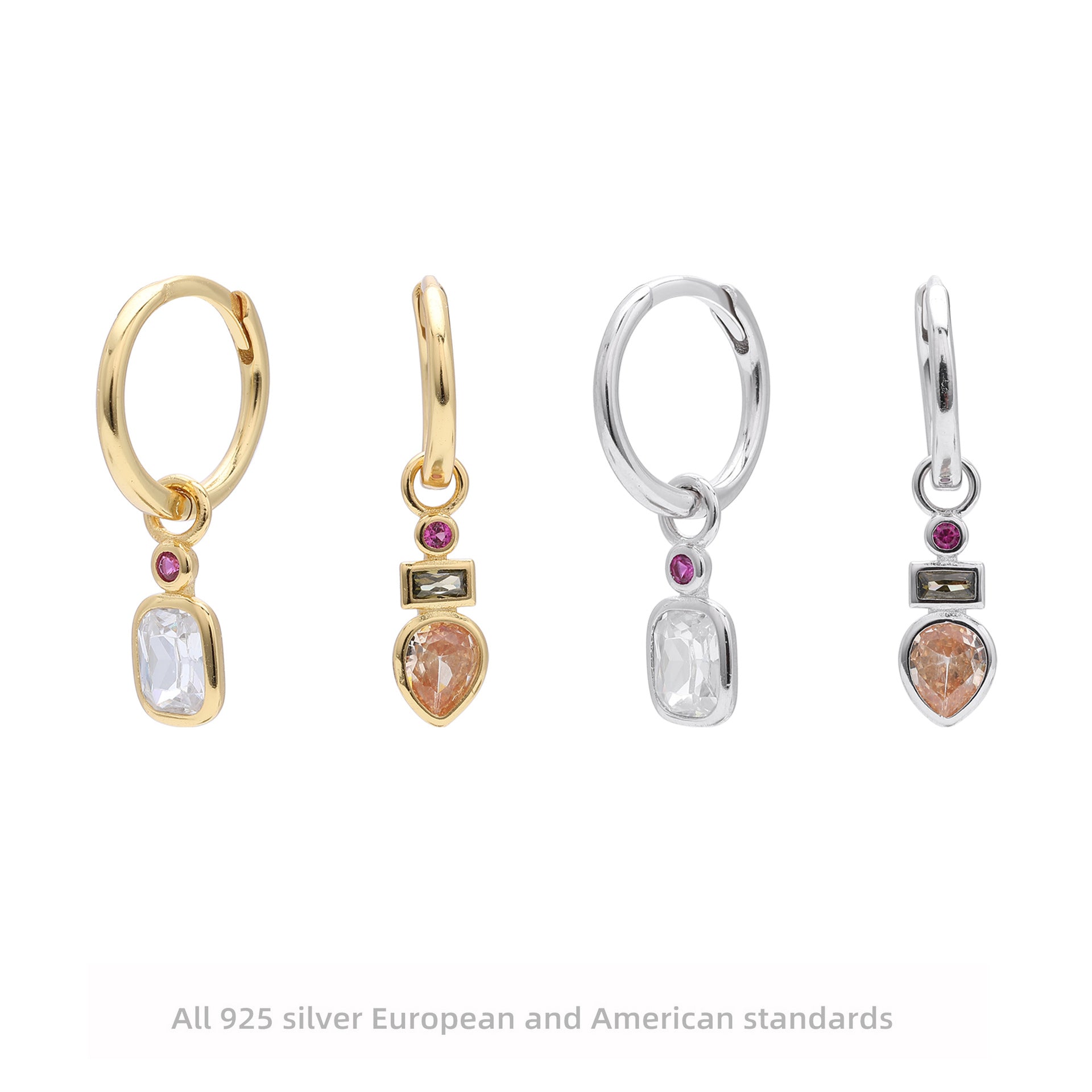 Damen Ohrhänger mit bunten Zirkonia-Elementen und hochwertigem 925 Sterling Silber Shop Nory