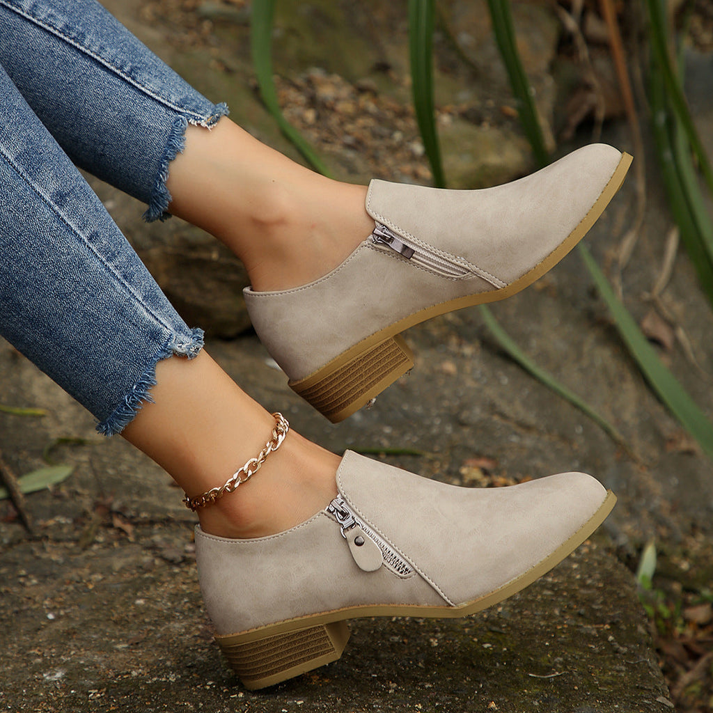 Damen Elegante Stiefeletten mit modischem Reißverschluss und komfortablem Blockabsatz