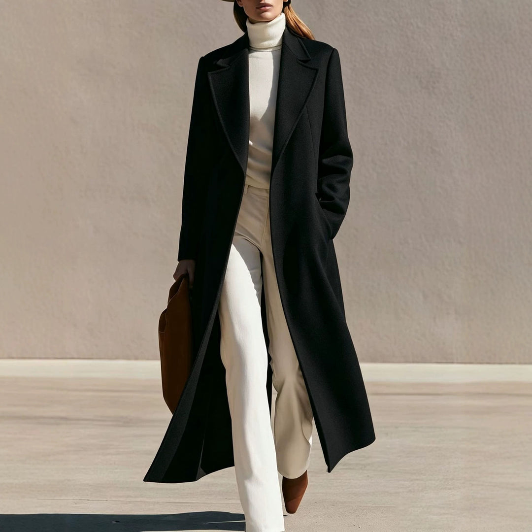 Damen Longline Wollmantel mit weitem Revers und tailliertem Schnitt Shop Nory