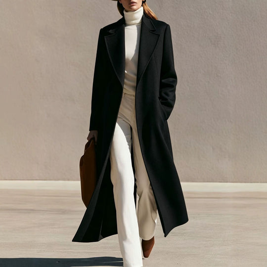 Damen Longline Wollmantel mit weitem Revers und tailliertem Schnitt Shop Nory