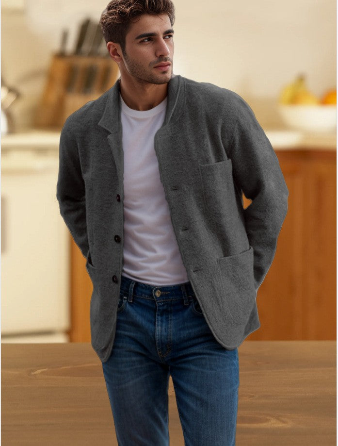 Herren Sakkoartige Strickjacke mit Hemdkragen und aufgesetzten Taschen Shop Nory