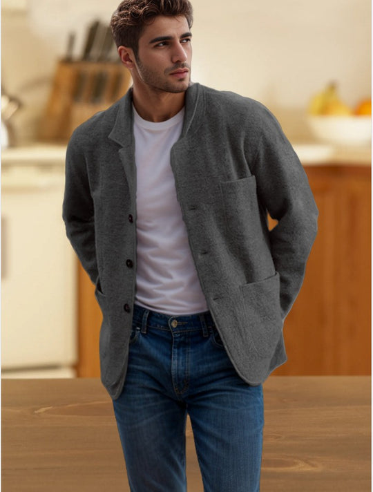 Herren Sakkoartige Strickjacke mit Hemdkragen und aufgesetzten Taschen Shop Nory