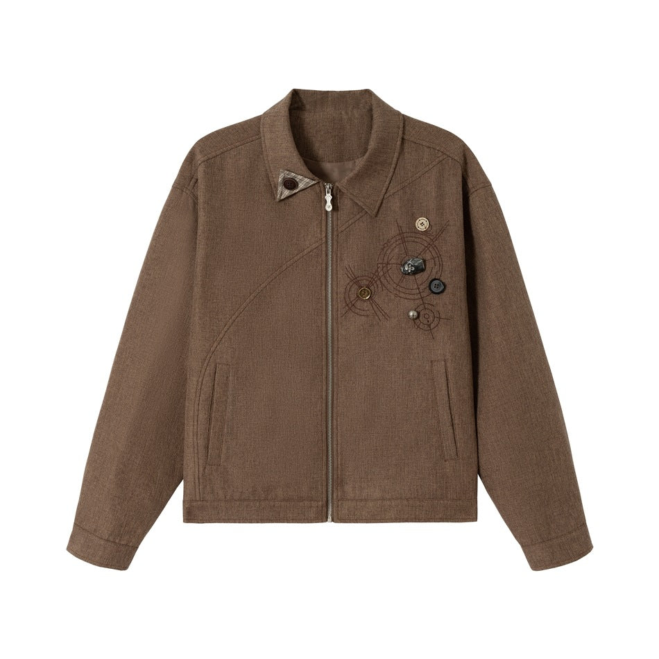 Unisex Kastig geschnittene Baumwoll‑Leinen Blousonjacke mit dekorativer Knopf‑Applikation Shop Nory
