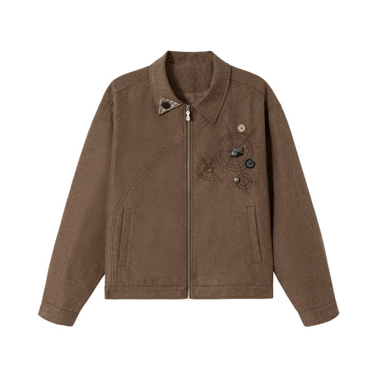 Unisex Kastig geschnittene Baumwoll‑Leinen Blousonjacke mit dekorativer Knopf‑Applikation Shop Nory