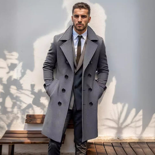 Herren Doppelreihiger Wollmantel mit breitem Revers und taillierter Silhouette Shop Nory