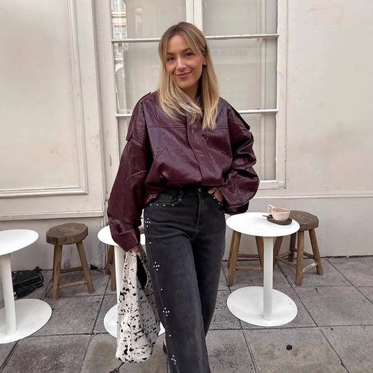 Damen Kurzblouson in glänzender Lackoptik mit Boxy‑Silhouette und überschnittenen Schultern Shop Nory