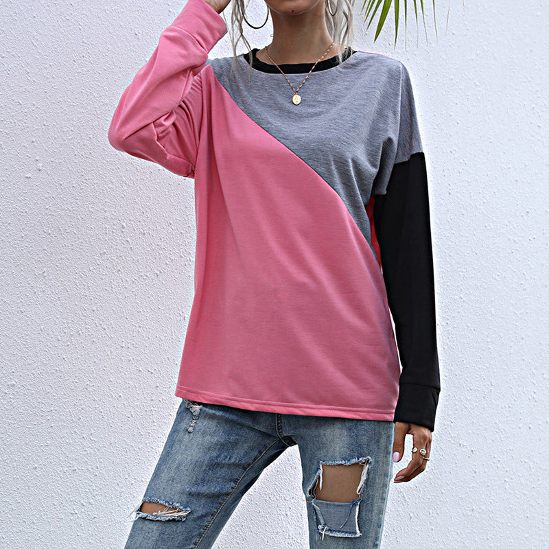 Damen Lässiges Colorblock-Sweatshirt mit diagonaler Teilung und Raglanärmeln Shop Nory