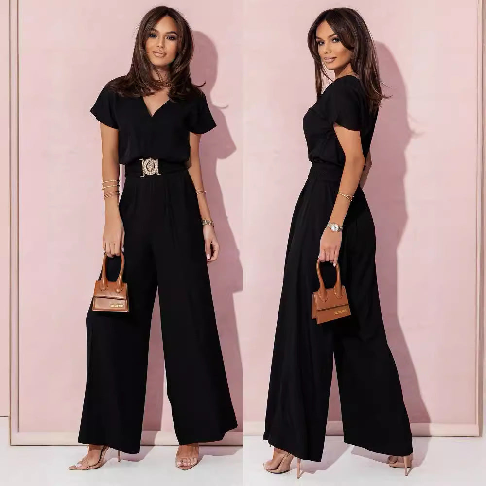 Damen Jumpsuit mit weitem Bein und trendigem Gürtel