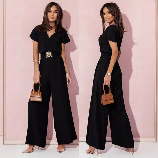 Damen Jumpsuit mit weitem Bein und trendigem Gürtel