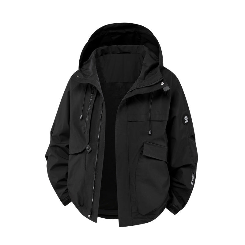 Herren technische Outdoor-Jacke mit Material und zahlreichen Reißverschlusstaschen