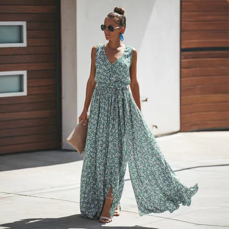 Damen Maxi-Kleid mit floralem Design und hohem Schlitz