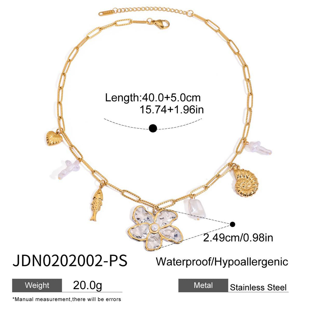 Damen Halskette mit blütenförmigem Anhänger aus hypoallergenem Edelstahl und eleganter Gliederkette Shop Nory