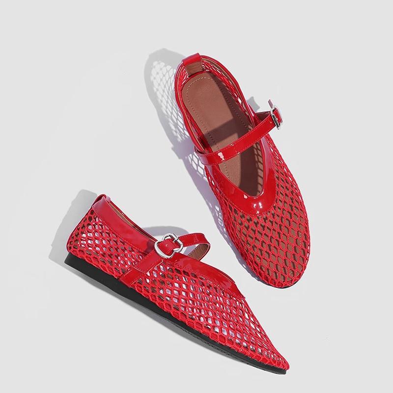Damen Ballerinas mit elegantem Netzdesign und modischem Riemen