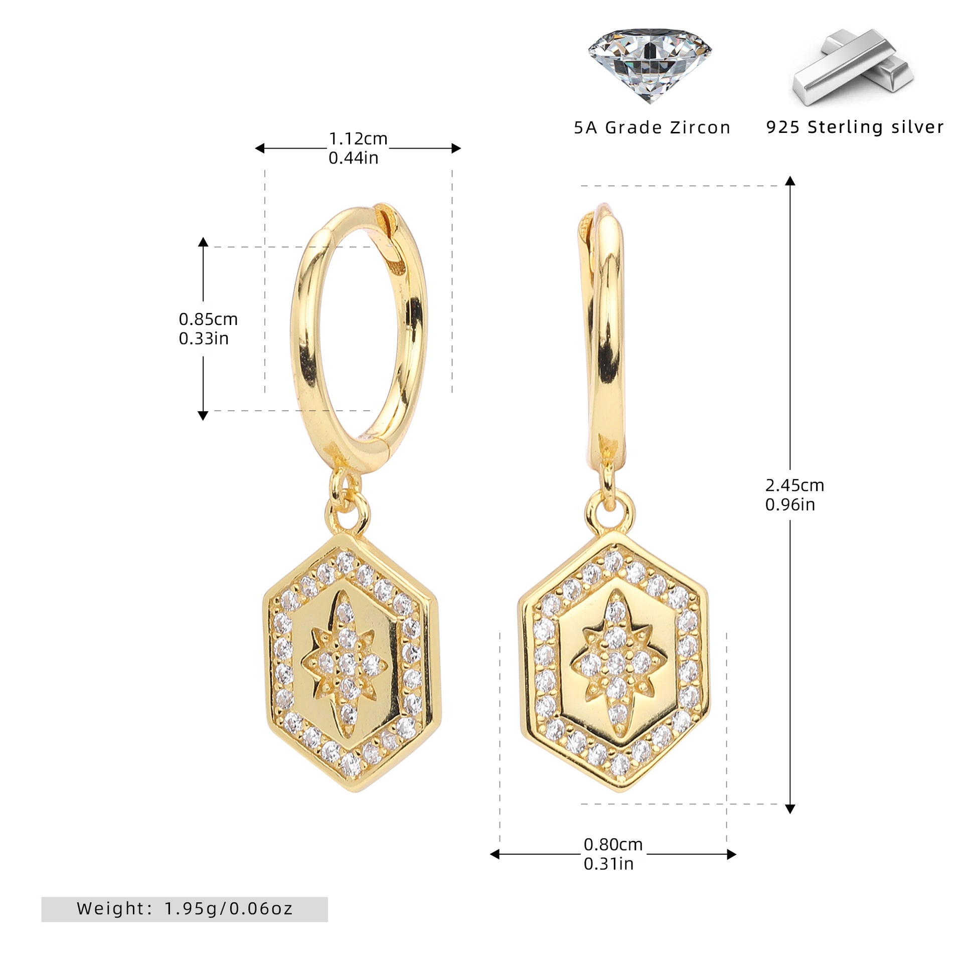 Damen Ohrhänger mit hexagonalem Design und funkelnden Zirkonia Shop Nory