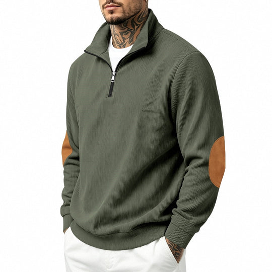 Herren Leichter Struktur-Halbzip-Pullover mit Cord‑Ellbogenpatches und Stehkragen Shop Nory