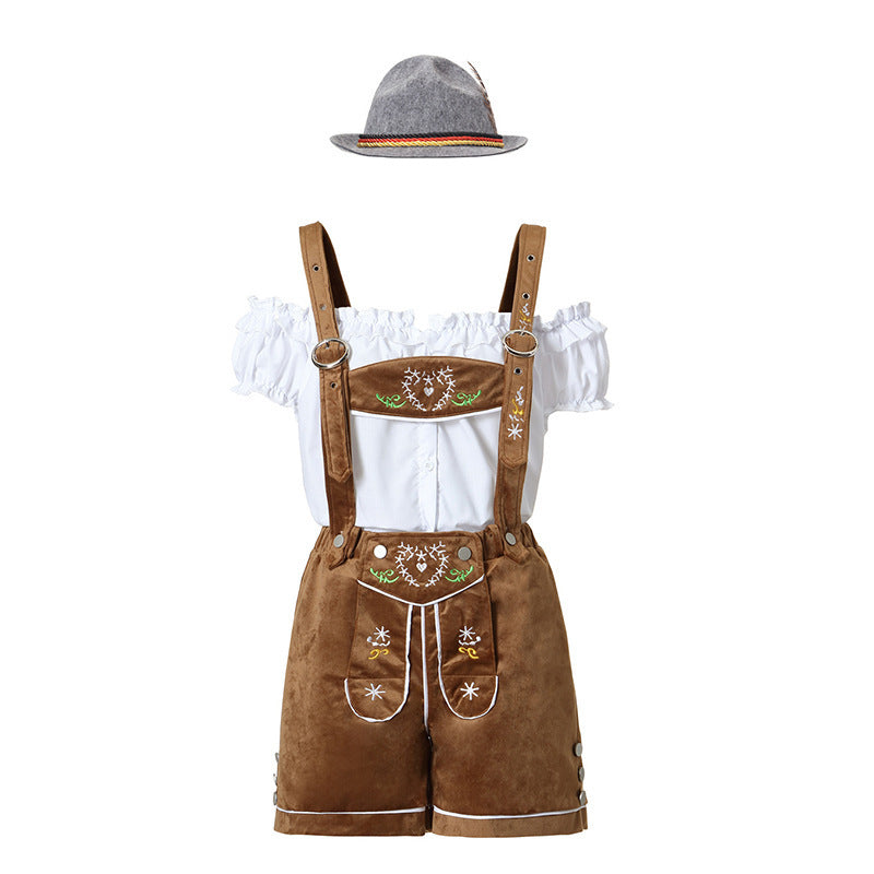 Damen nan Trachten-Latzhose Shorts mit filigraner Stickerei und verstellbaren Trägern Shop Nory